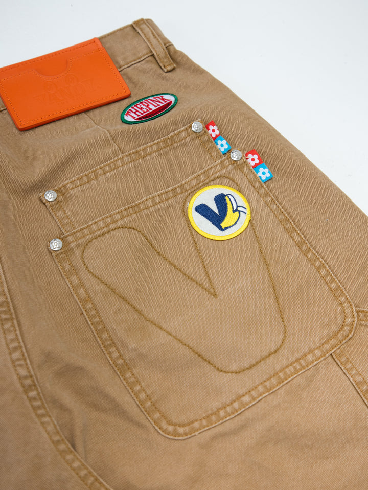 Vandy The Pink Patched Canvas Shorts Tan