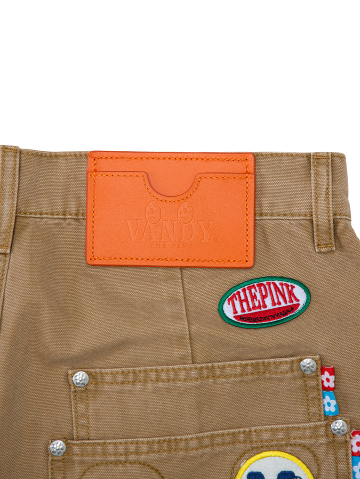 Vandy The Pink Patched Canvas Shorts Tan