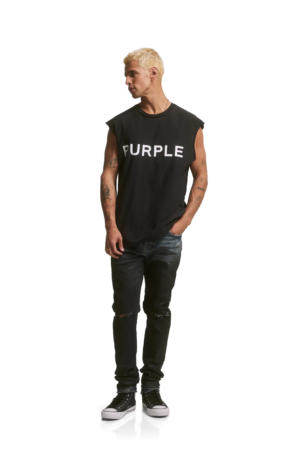 Purple Brand P001 Low Rise Skinny Jeans - Mid Indigo Black Color Coated Gradient
