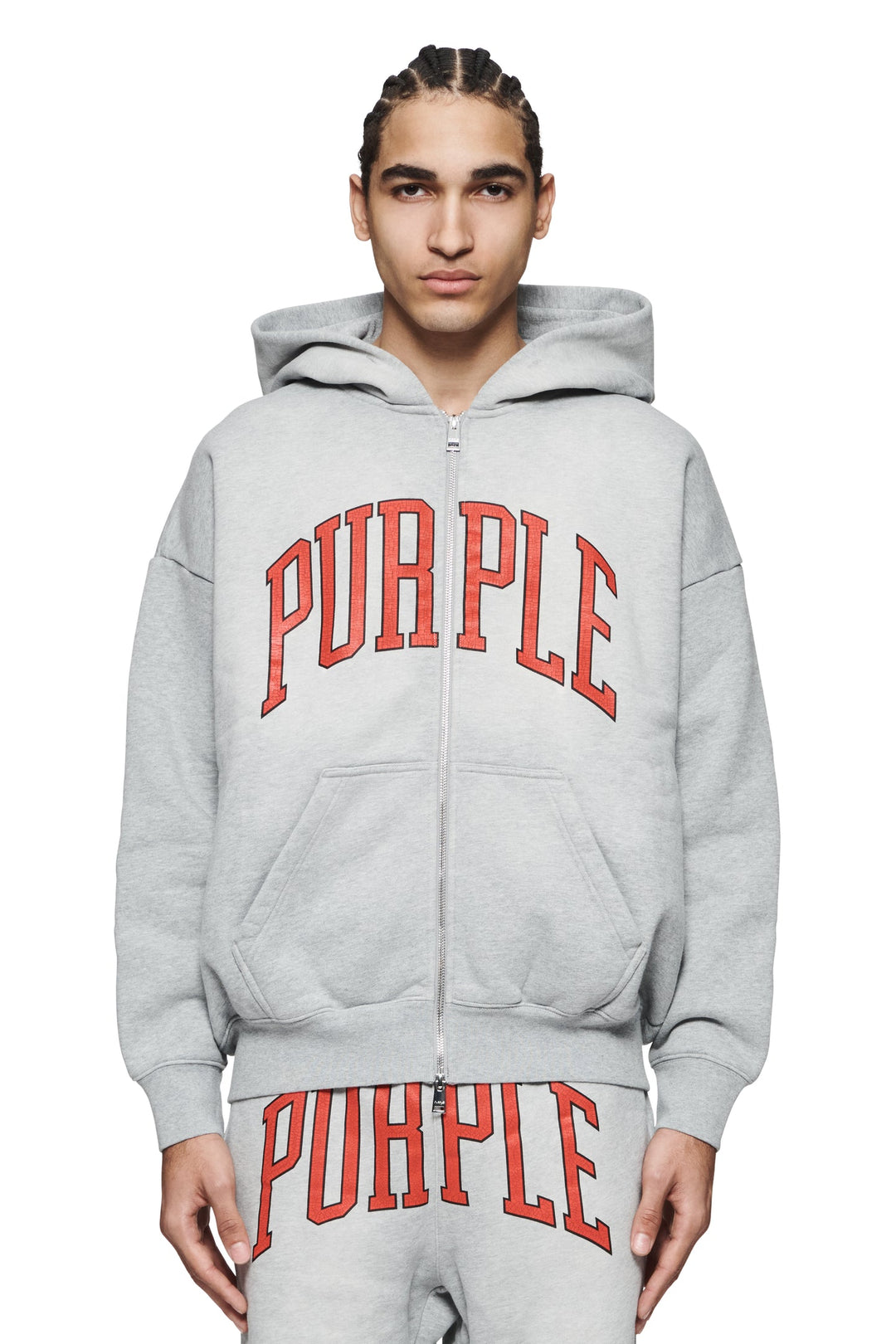 Purple Brand P460 Grey HCMC124 Collegiate Zip Up Hoodie - Grey