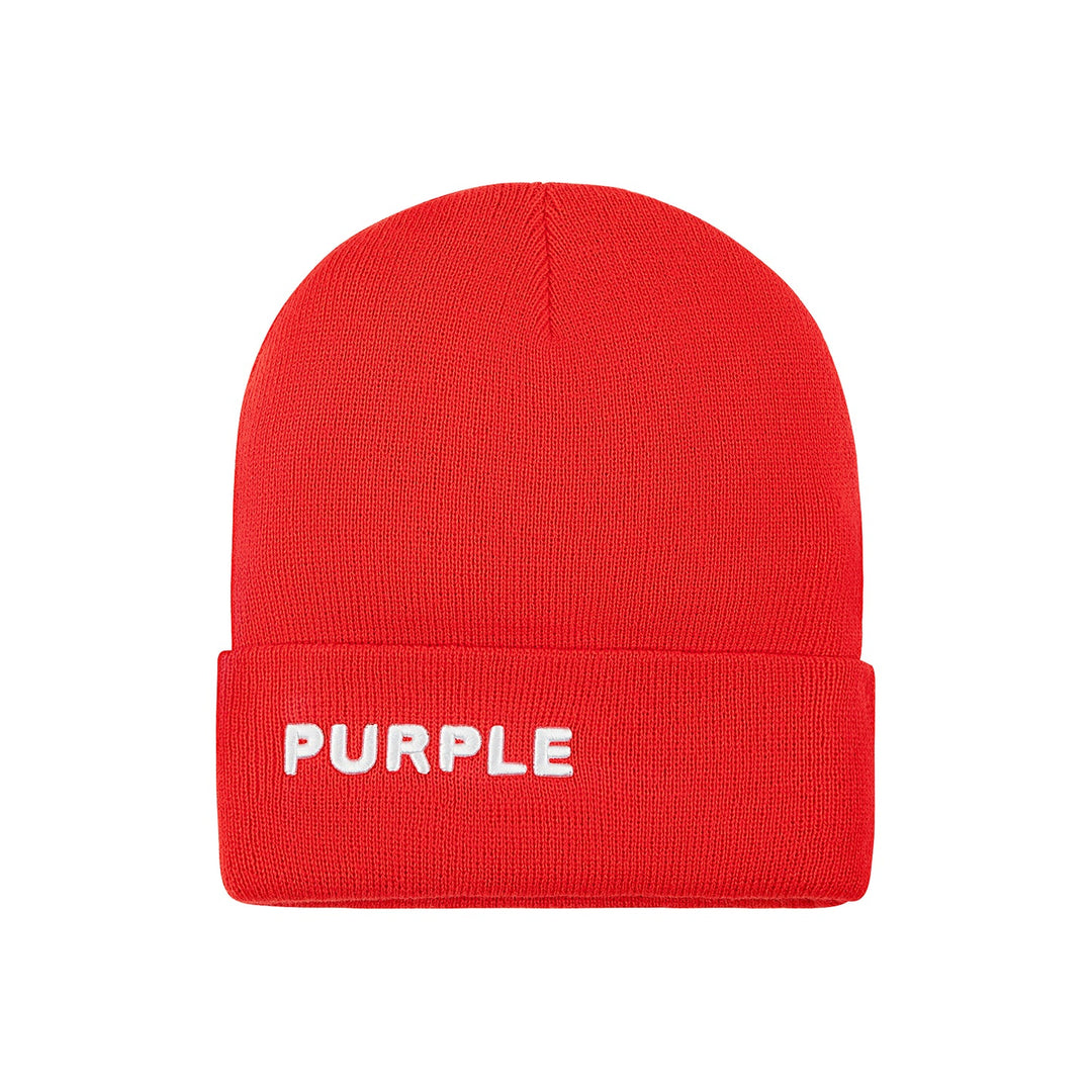 Purple Brand Denim Black Label P921 Red ABRD423 Acrylic Cuffed Beanie - Red