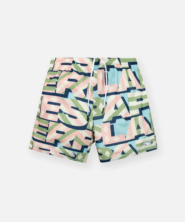 Paper Planes Diamonds And Stripes Mesh Short - Pink