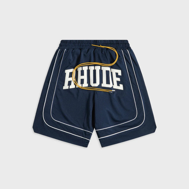 Rhude Baggy Collegiate Logo Short - Navy / Cream