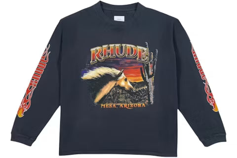 Rhude Mesa Stallion Ls Tee - Vintage Black/ Red/ Yellow