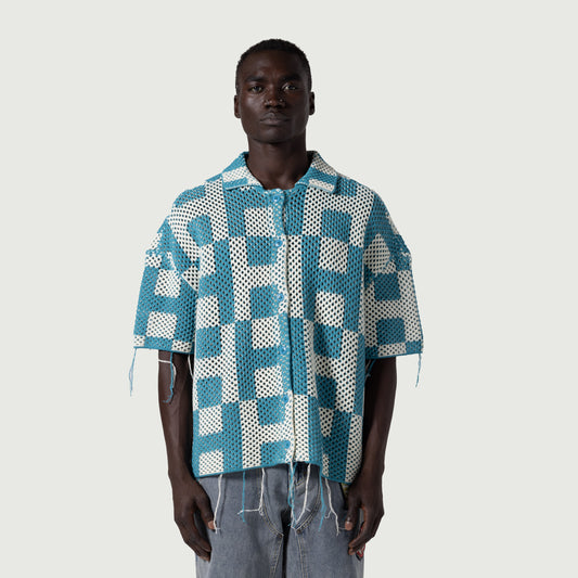 Honor The Gift Unisex Crochet S/S Button Down - Teal