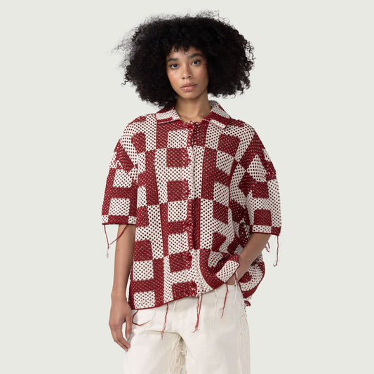 Honor The Gift Unisex Crochet S/S Button Down - Brick
