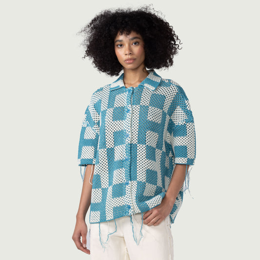 Honor The Gift Unisex Crochet S/S Button Down - Teal