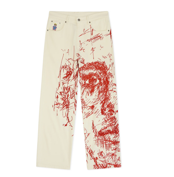 KidSuper Studios Embroidery Face Jeans - Red