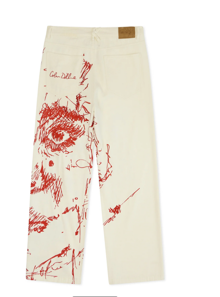 KidSuper Studios Embroidery Face Jeans - Red