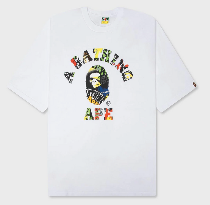 BAPE MULTI LOGO COLLEGE RELAXED FIT TEE M WHITE