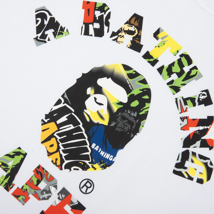 BAPE MULTI LOGO COLLEGE RELAXED FIT TEE M WHITE