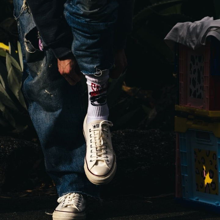 Saint Micheal Eye Socks - White