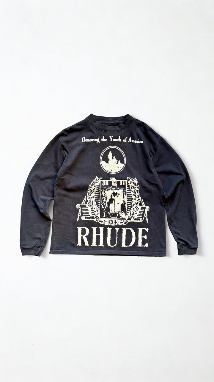 Rhude Youth Of America Ls Tee - Vintage Black/ White