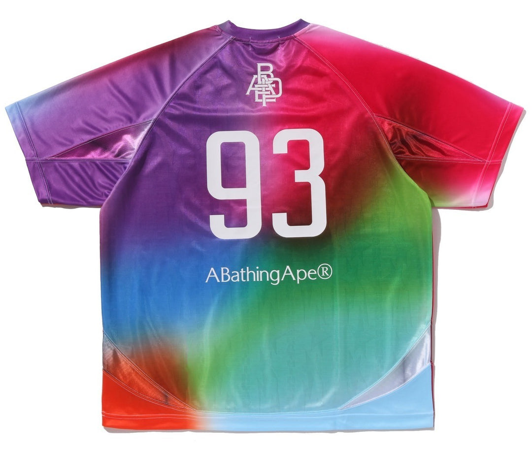 BAPE TIE DYE STA STRIPE PATTERN RELAXED FIT FOOTBALL JERSEY TEE M  Multi
