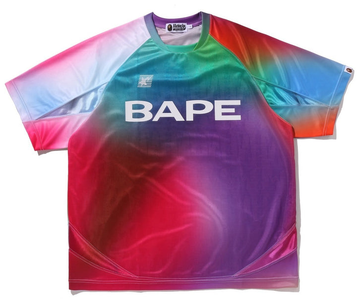 BAPE TIE DYE STA STRIPE PATTERN RELAXED FIT FOOTBALL JERSEY TEE M  Multi
