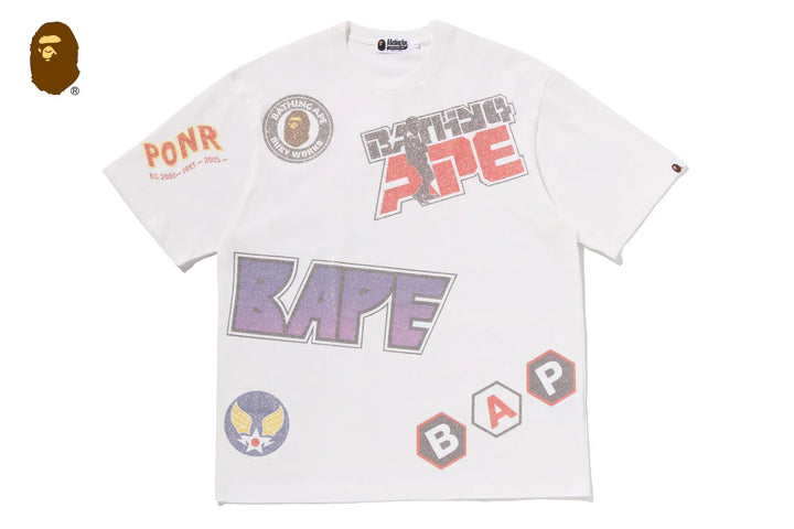 BAPE MULTI ARCHIVE MOTIF RELAXED FIT TEE M WHITE