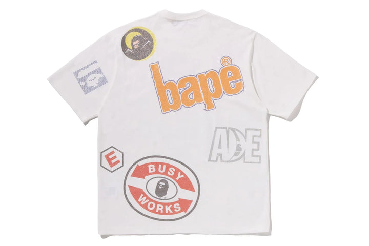 BAPE MULTI ARCHIVE MOTIF RELAXED FIT TEE M WHITE