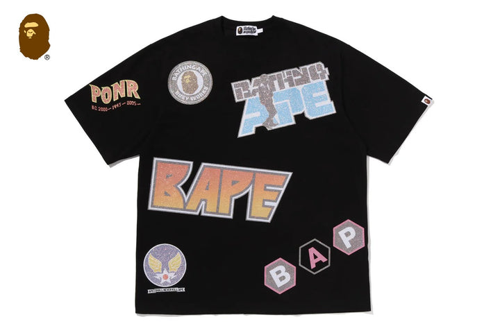 BAPE MULTI ARCHIVE MOTIF RELAXED FIT TEE M BLACK