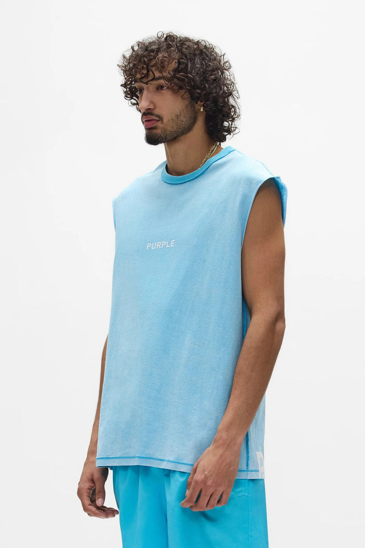 Purple Textured Sleeveless Tee - Blue