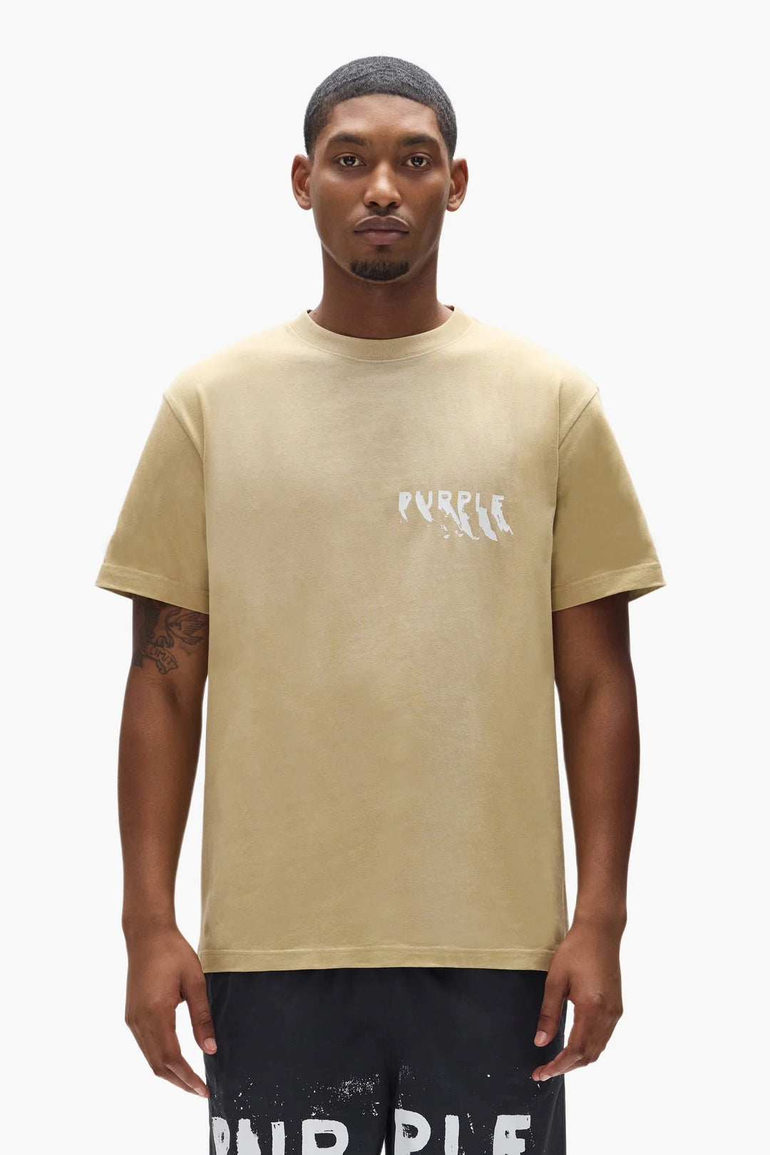 Purple Painted Wordmark Tee - Tan