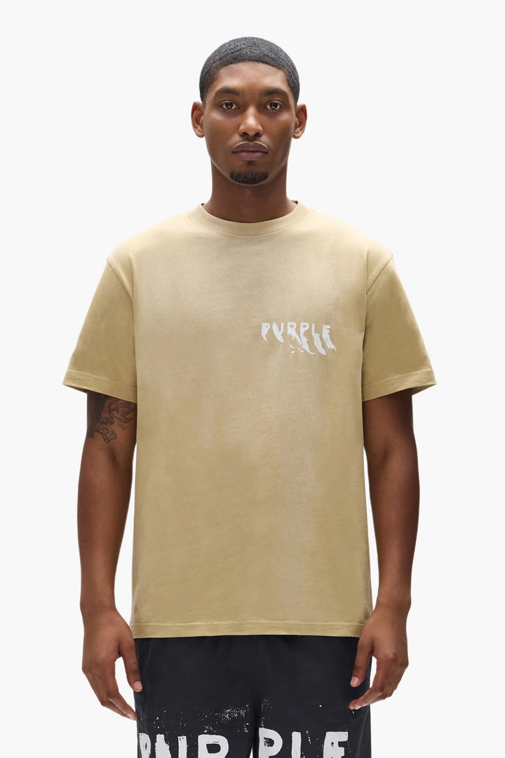 Purple Painted Wordmark Tee - Tan