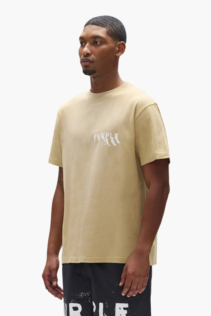Purple Painted Wordmark Tee - Tan