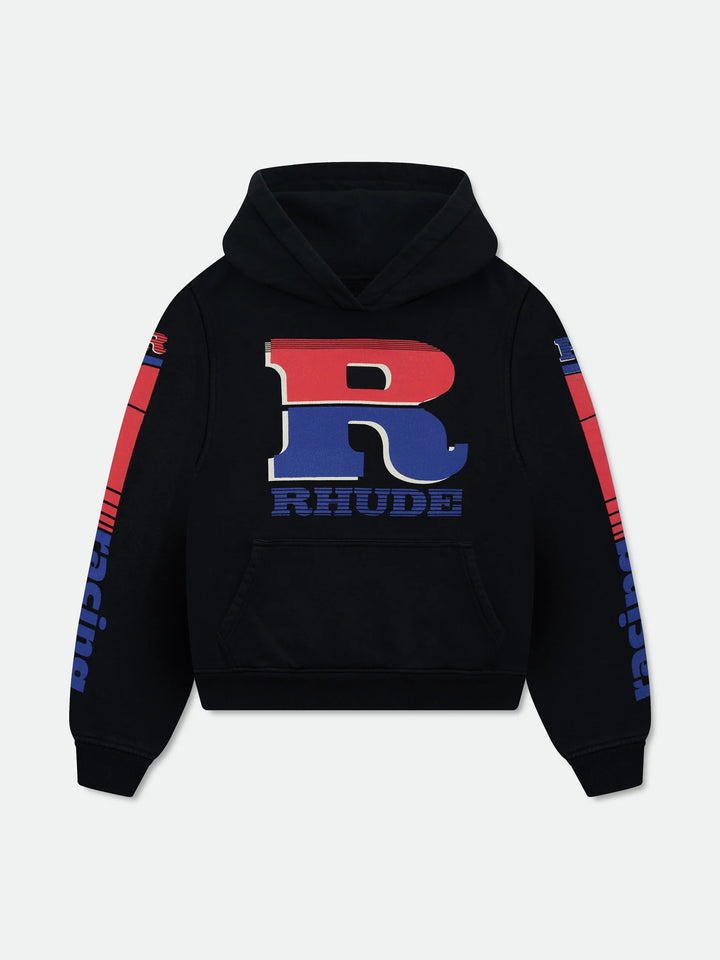 Split Petrol Logo Hoodie - Vintage Black/ Red/ Blue 6011