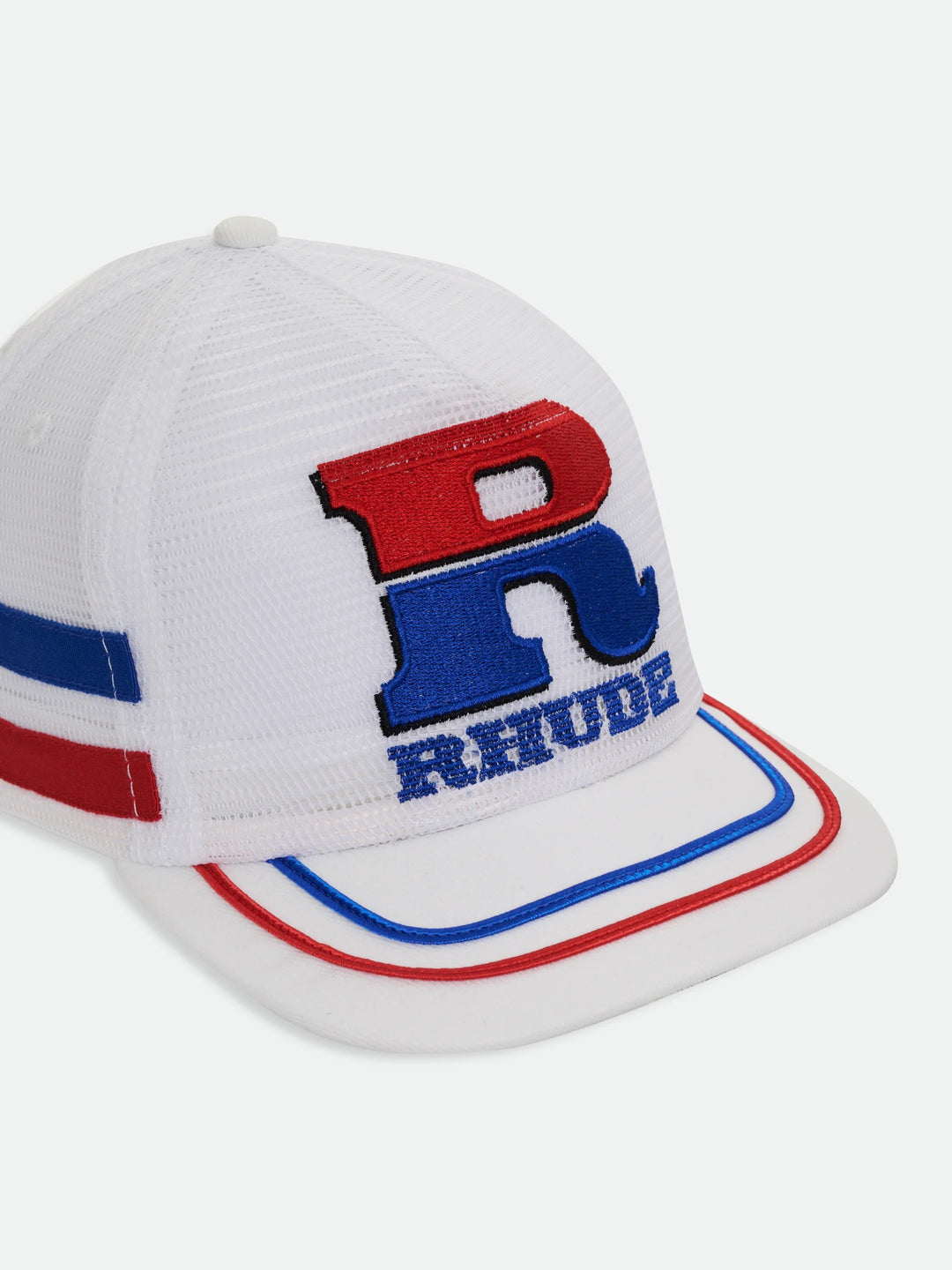 Split Petrol Logo Mesh Trucker Hat - White / Red / Blue 6035