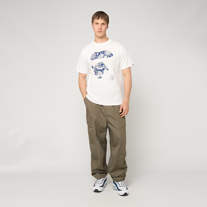 BAPE JAPANESE INDIGO ART CAMO APE FACE TEE M WHITE