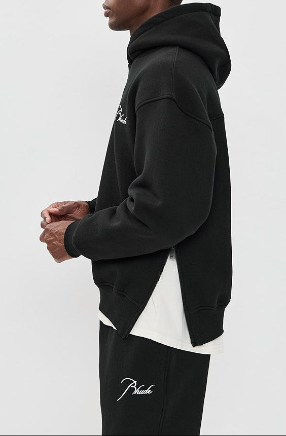 Rhude Classique Side Zip Pullover Hoodie - Black/ White