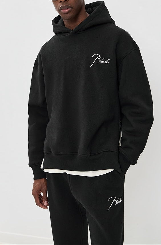 Rhude Classique Side Zip Pullover Hoodie - Black/ White