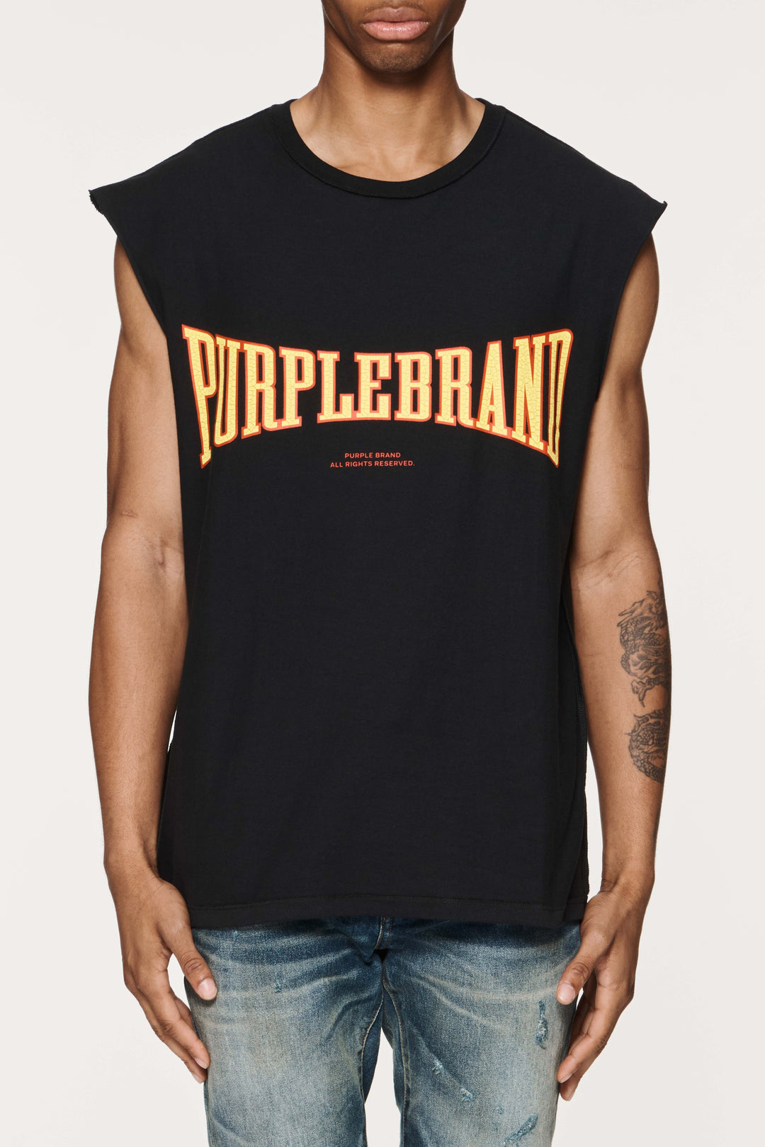 Purple Brand P103 Black JHBB224 Textured Jersey Sleeveless - Black