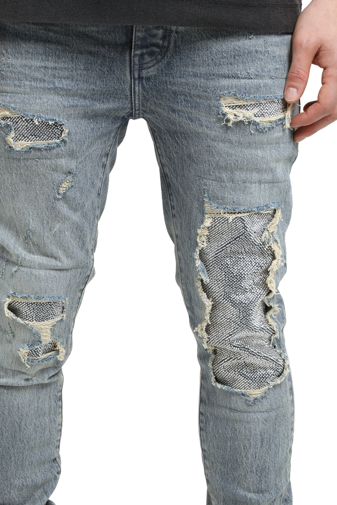 Purple Brand P001 Light Indigo SBAP126 Skinny Beaded Repair - Light Indigo