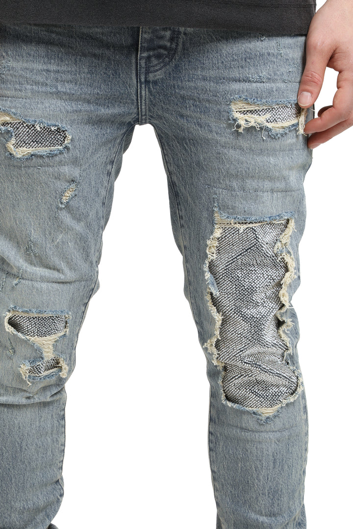 Purple Brand P001 Light Indigo SBAP126 Skinny Beaded Repair - Light Indigo