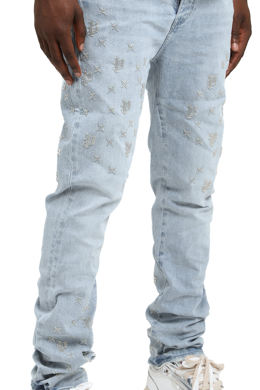 Purple Brand P001 Light Indigo BDMG126 Beaded Monogram - Light Indigo