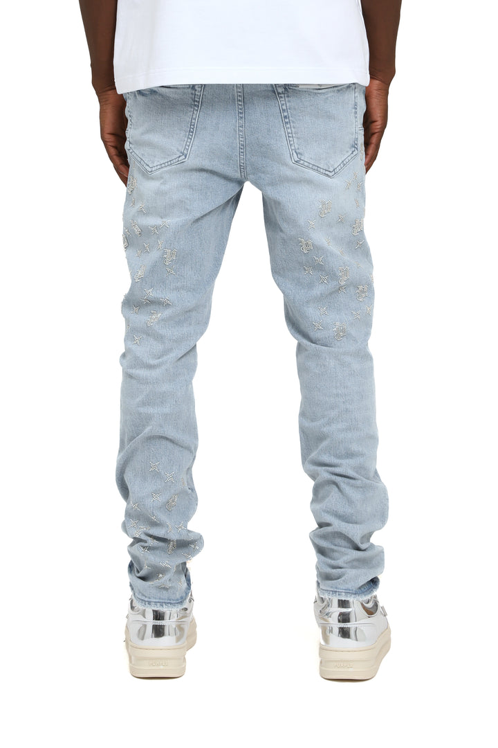 Purple Brand P001 Light Indigo BDMG126 Beaded Monogram - Light Indigo