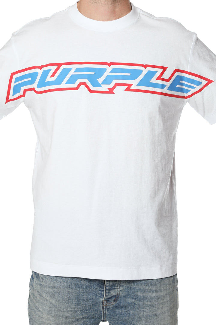 Purple Textured Jersey Ss Tee - White
