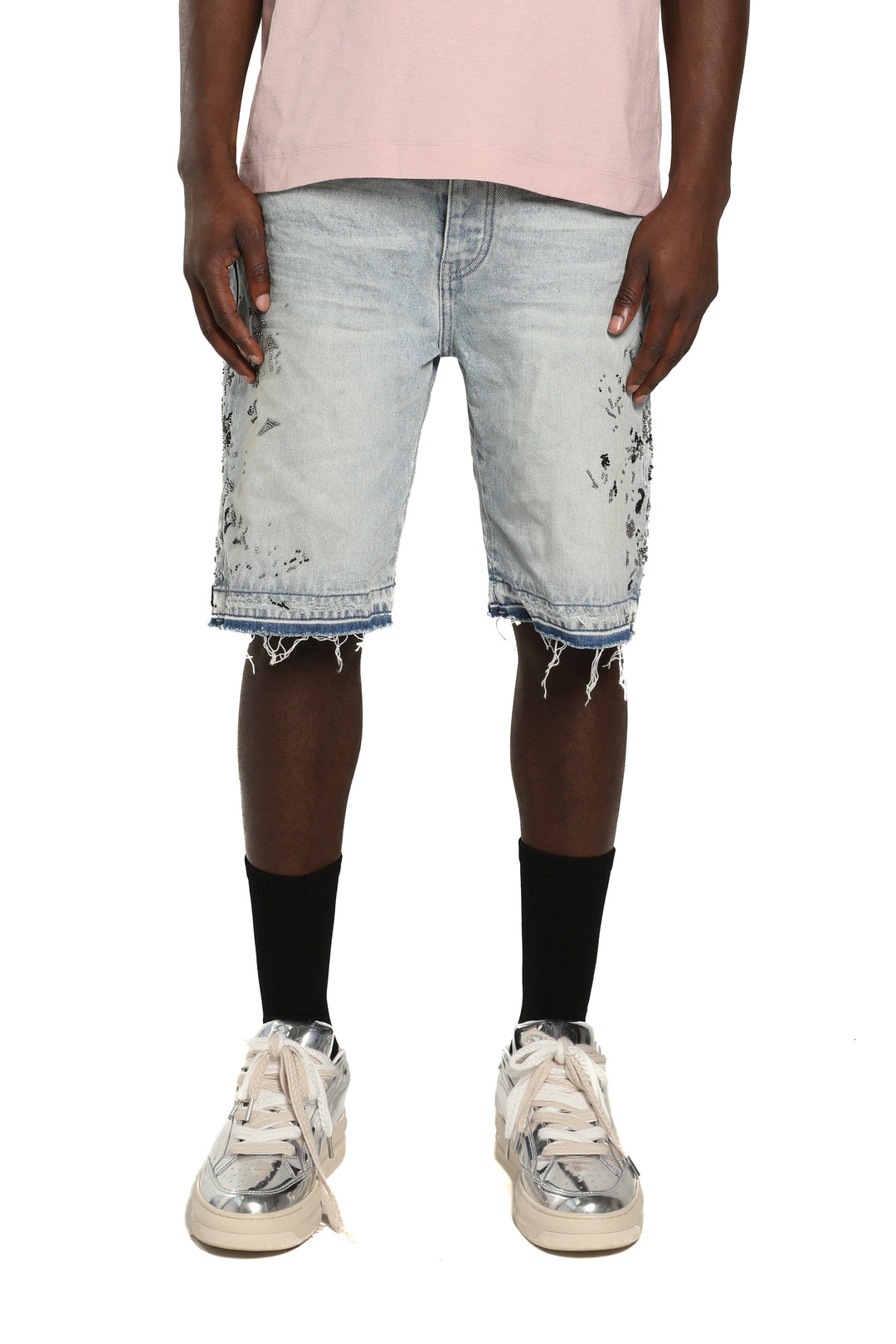 Purple Brand BEADED SPLATTER DESTROY shorts  P059- BDRL126