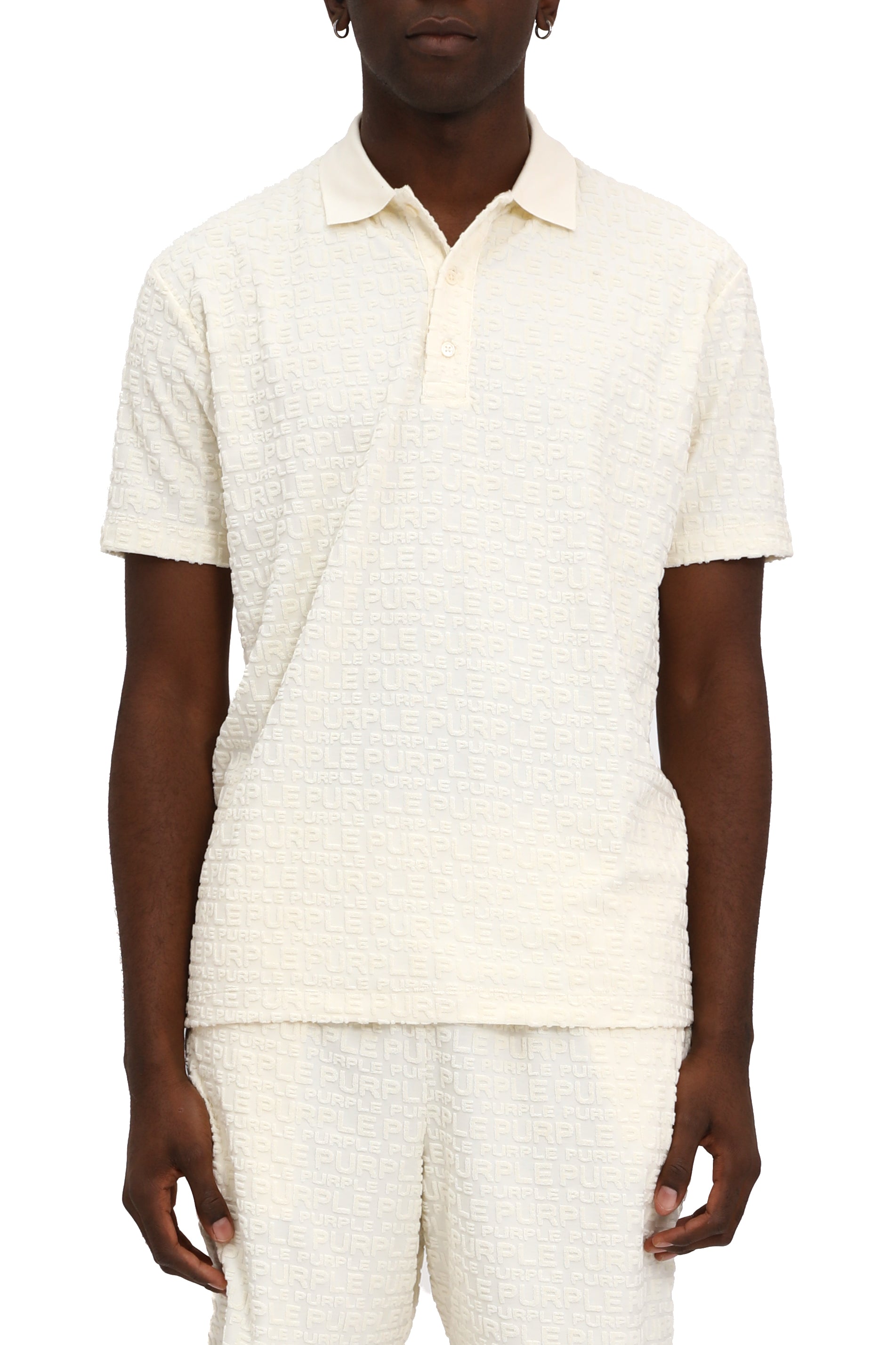 Purple Brand P138 Off-White JTWW325 Terry Towel SS Polo Tee - Off