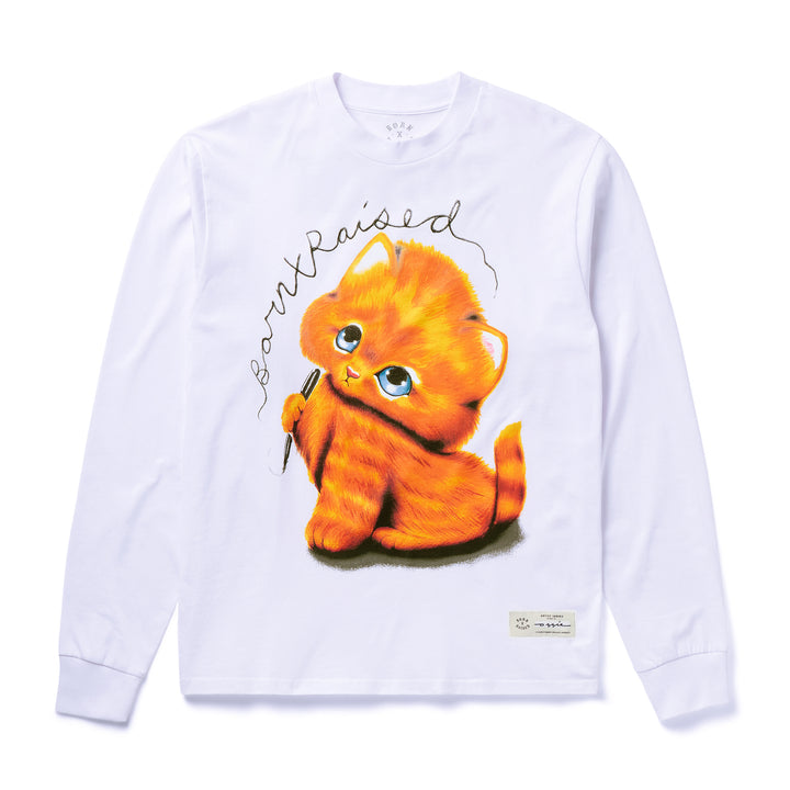 Born X Raised Kitty L/S - White