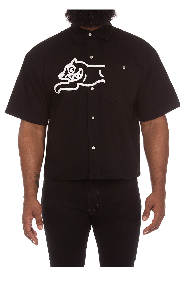ICECREAM black dog ss woven shirt (cropped fit) - black caramel