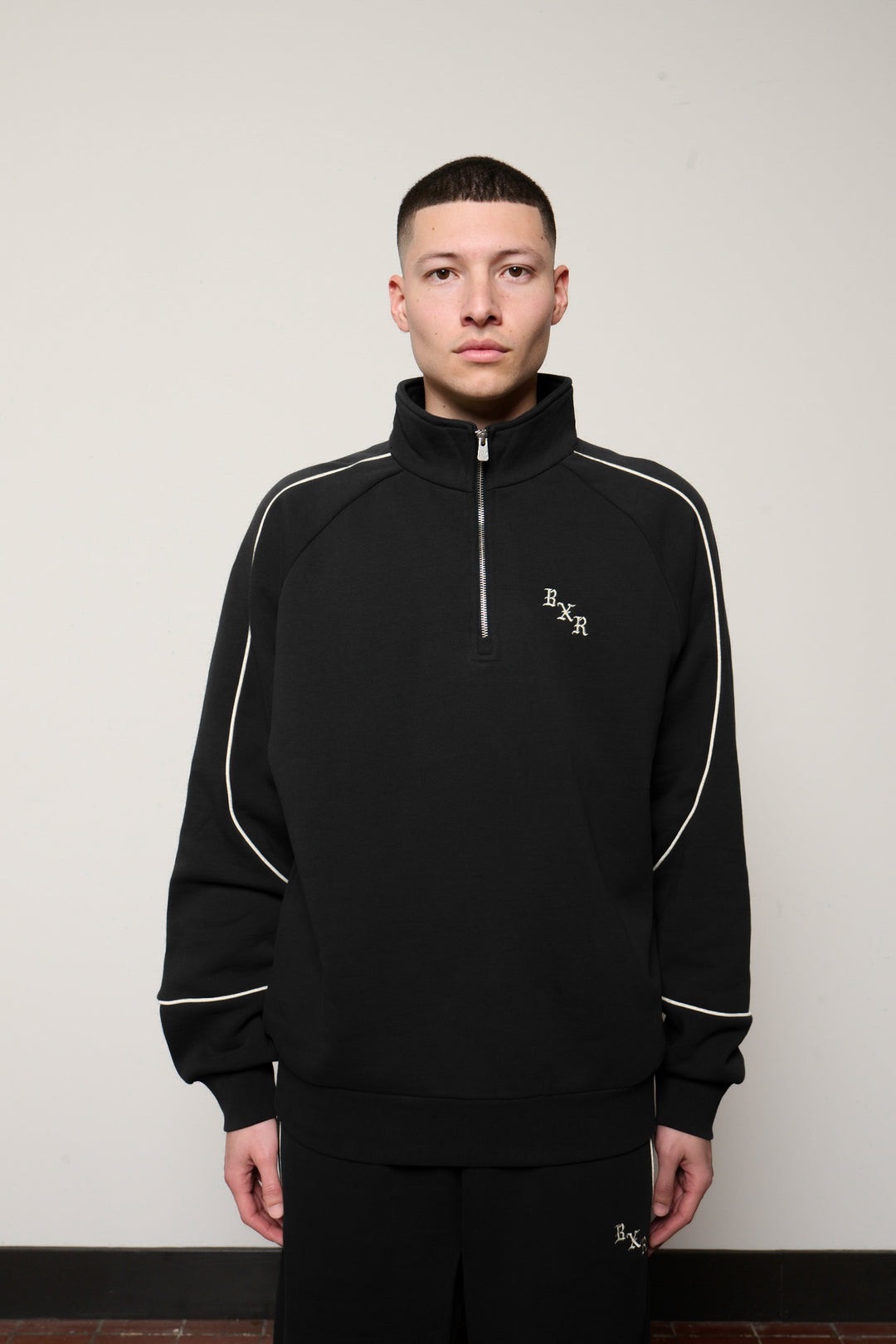 Born X Raised Piped Quarter Zip Sweater - Black