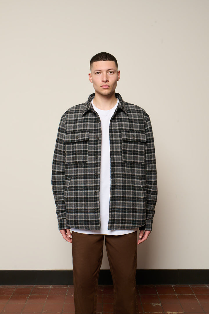 Born X Raised Embr. Flannel Shirt Jacket - Grey w/Black