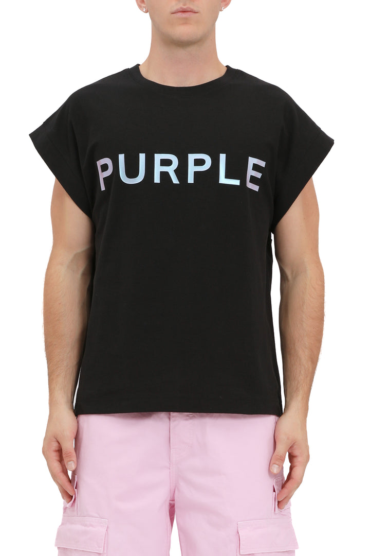 Purple Brand M1072 Black TBBI325 Textured Jersey Sleeveless Top - Black