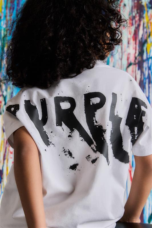 Purple Brand For Kids -  Kids' Painted Wordmark Tee White