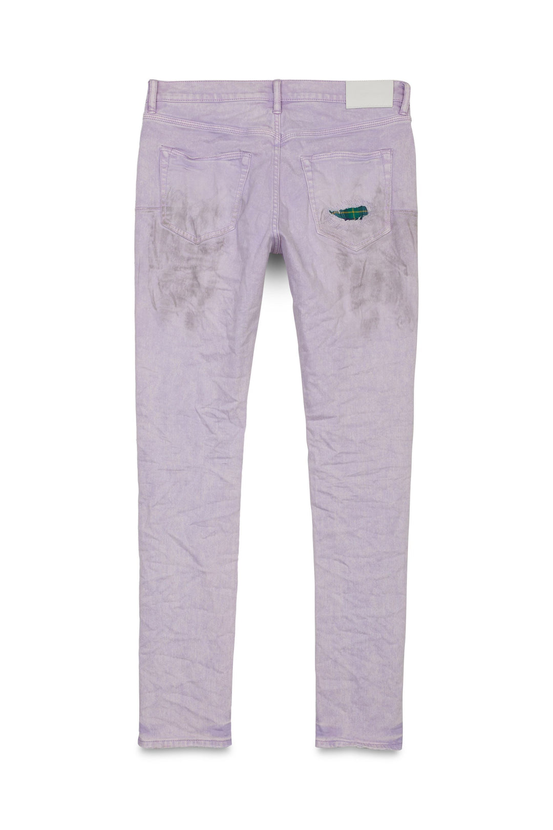 Purple Brand P001 Low Rise Skinny Jeans - Lavender Heavy Repair with Plaid Patch