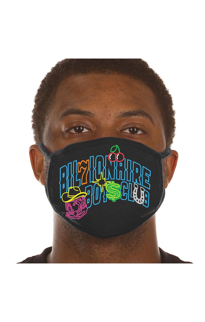 We are proud to partner with Billionaire Boys Club to offer their latest collection instore and online at Privei.com.  Billionaire Boys Club BB Jackpot Mask - Black: Cotton Spandex Face Mask With Print.
