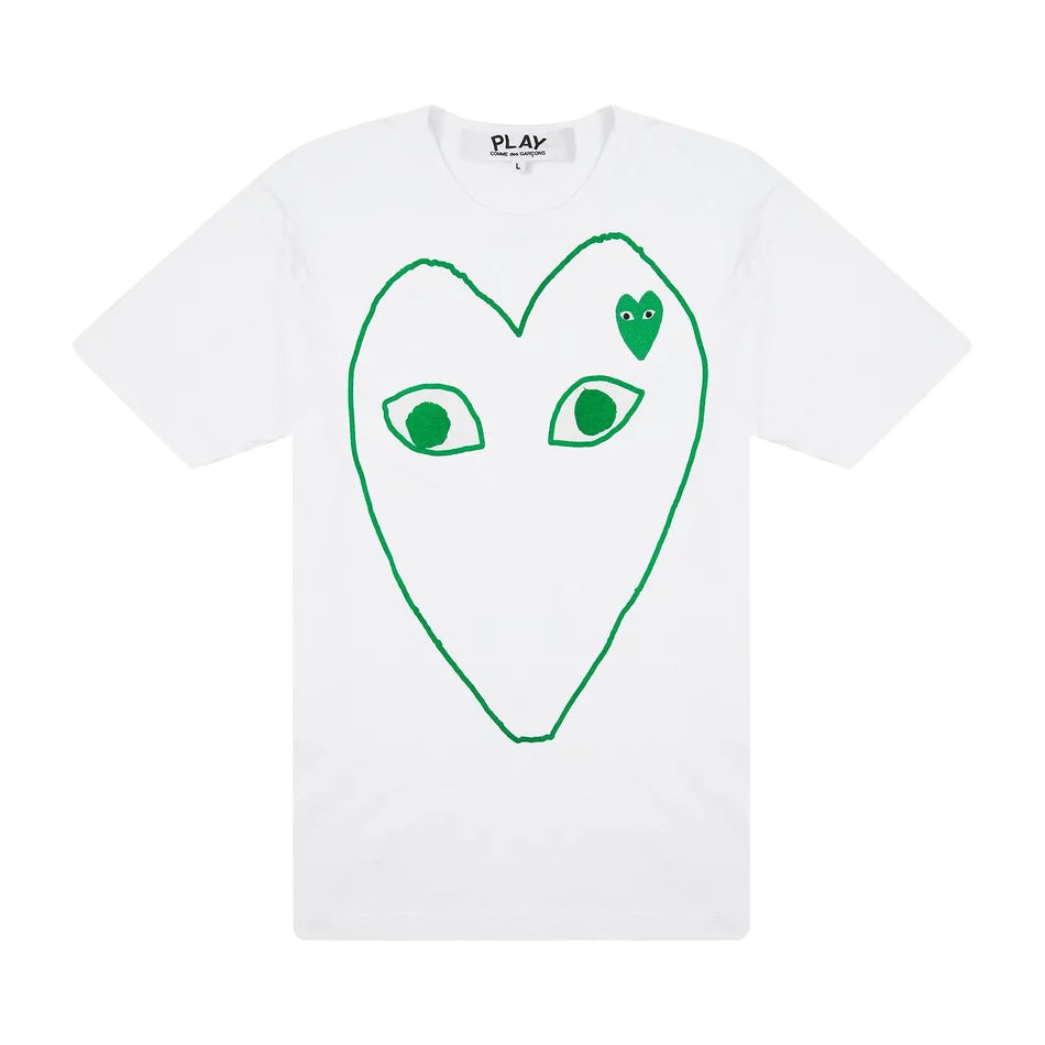 COMME DES GARCONS PLAY Green Emblem Outline T-Shirt - White - AZ-T104-051