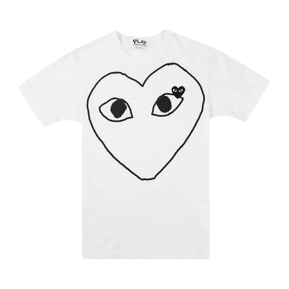 COMME DES GARCONS PLAY Red Outline Heart T-Shirt - White - AZ-T102-051