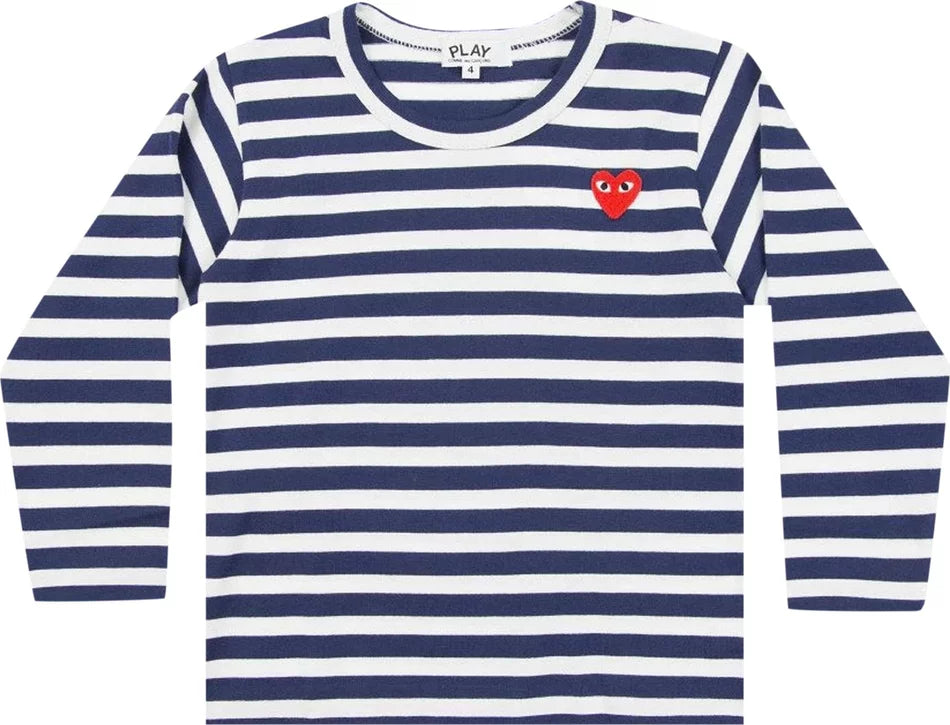 COMME DES GARCONS PLAY For Children Striped Heart Logo Long-Sleeve T-Shirt - Navy/White - AZ-T509-100-1